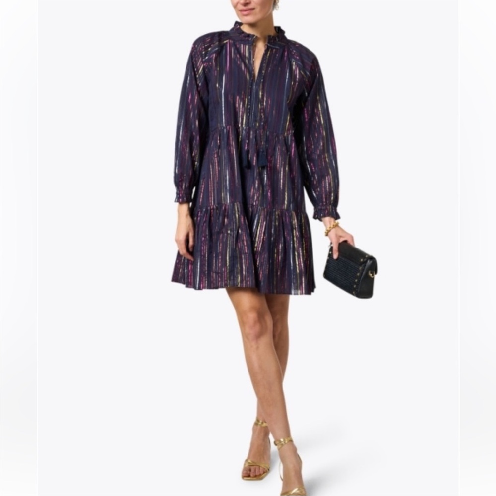 Roller Rabbit Janni Rainbow Lurex Stripe Split V-Neck Dress Size XXS